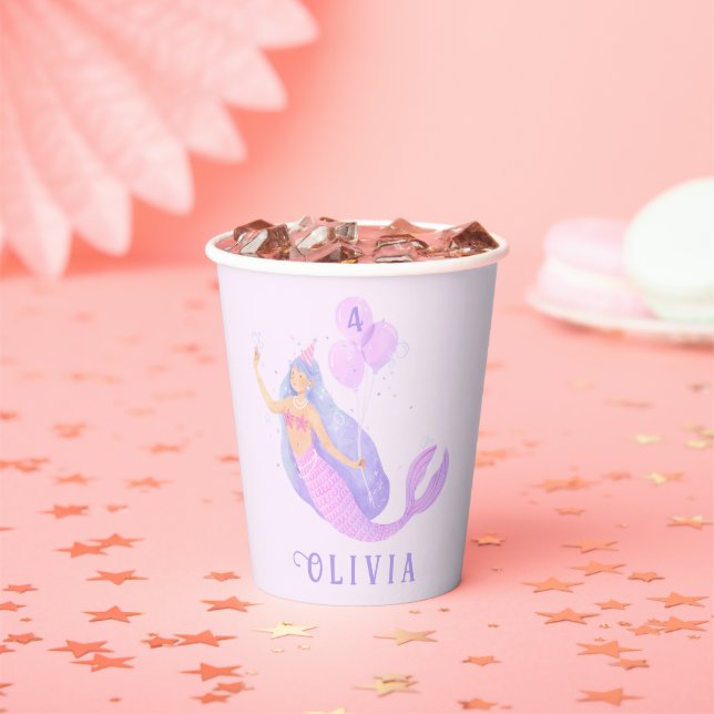 Mermaid Under the Sea Birthday Girl Party Paper Cups (Insitu)