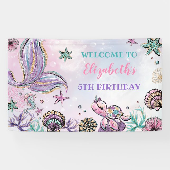 Mermaid Under the Sea Birthday Girl Welcome Party Banner (Horizontal)