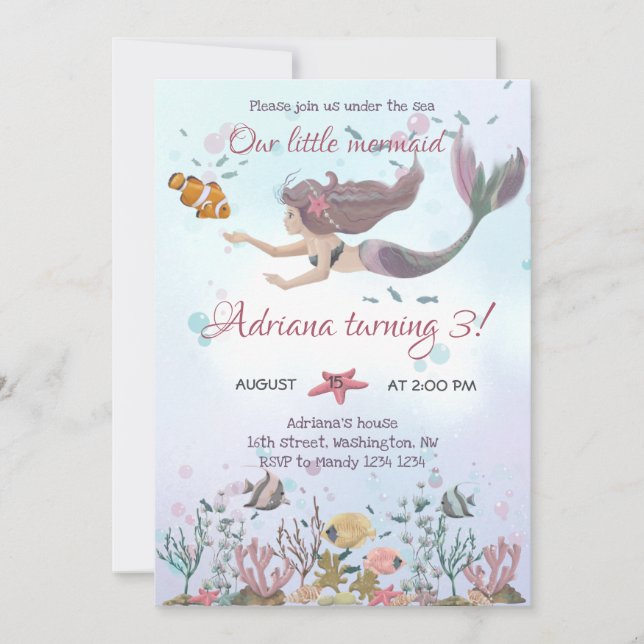 Mermaid Under The Sea Birthday Invitation (Front)