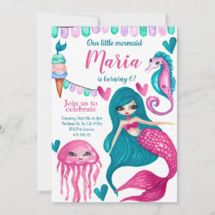 Mermaid Under the sea Birthday Invitation