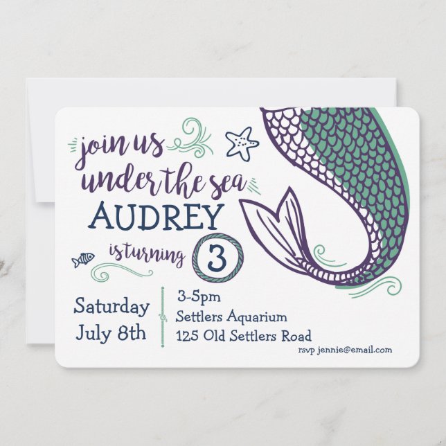 Mermaid Under the Sea Birthday Invitation (Front)