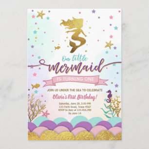 Mermaid Under the Sea Birthday Invitation Purple