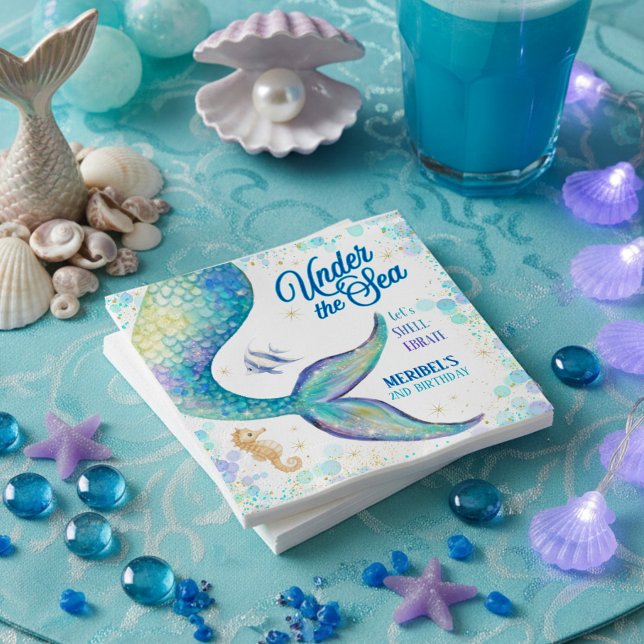 Mermaid Under the Sea Birthday Napkin (Creator Uploaded)