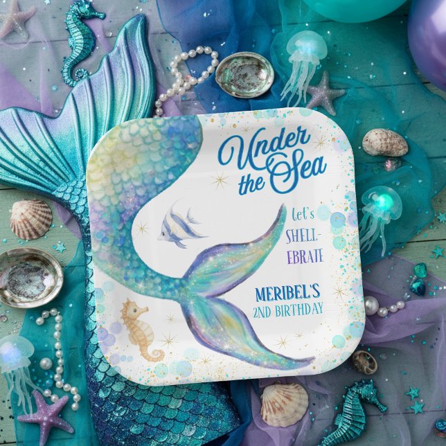 Mermaid Under the Sea Birthday Paper Plate (Creator Uploaded)