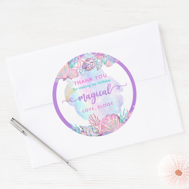 Mermaid Under The Sea Birthday Party Favour Classic Round Sticker (Envelope)