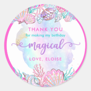 Mermaid Under The Sea Birthday Party Favour Classic Round Sticker