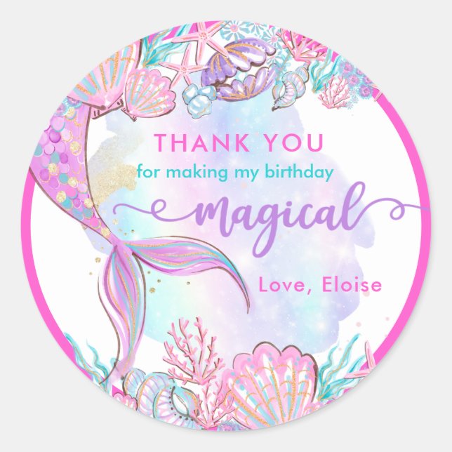 Mermaid Under The Sea Birthday Party Favour Classic Round Sticker (Front)