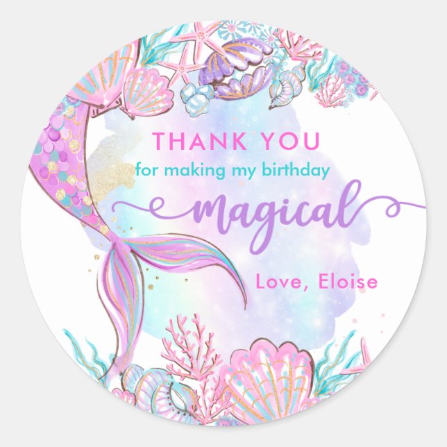 Mermaid Under The Sea Birthday Party Favour Classic Round Sticker (Front)