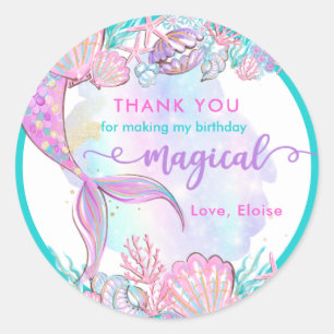 Mermaid Under The Sea Birthday Party Favour Classic Round Sticker