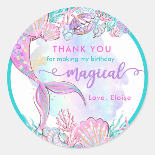 Mermaid Under The Sea Birthday Party Favour Classic Round Sticker (Front)