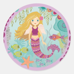 Mermaid Under the Sea Birthday Party Favour Sticke Classic Round Sticker