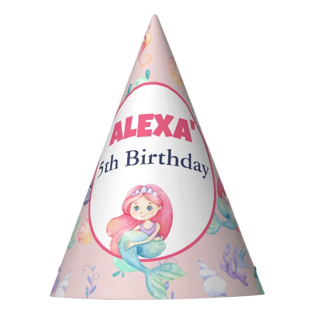 Mermaid Under the Sea Birthday Party Hat (Front)