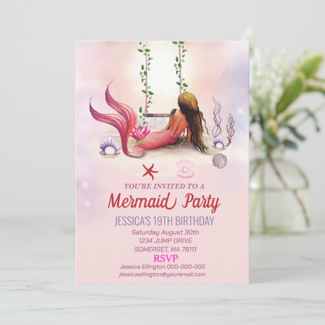 Mermaid Under The Sea Birthday Party Invitation (Standing Front)