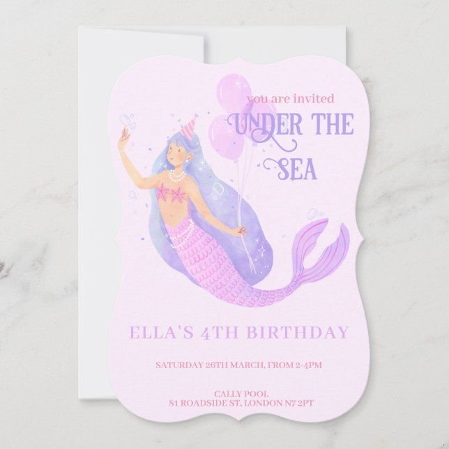Mermaid Under the Sea Birthday Party Invitation (Front)