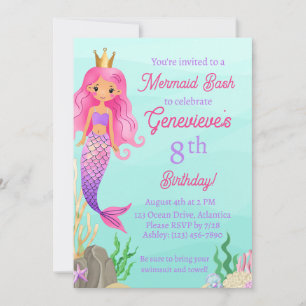 Mermaid Under the Sea Birthday Party Invitation