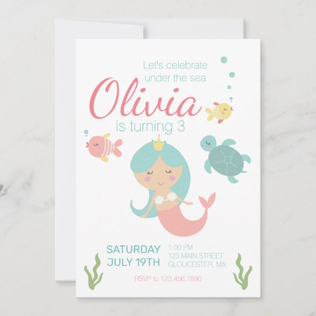 Mermaid under the sea birthday party invitation (Front)
