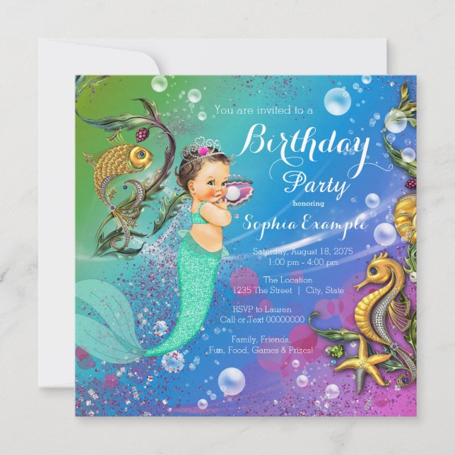 Mermaid Under the Sea Birthday Party Invitation (Front)