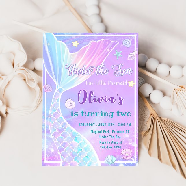 Mermaid Under The Sea Birthday Party Invitation (Creator Uploaded)