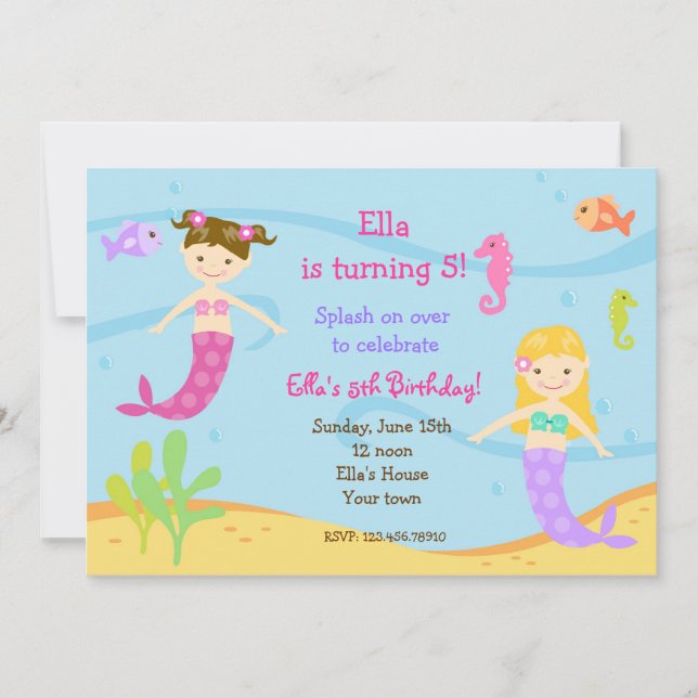 Mermaid  Under the sea Birthday Party Invitations (Front)