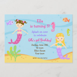 Mermaid Under the sea Birthday Party Invitations