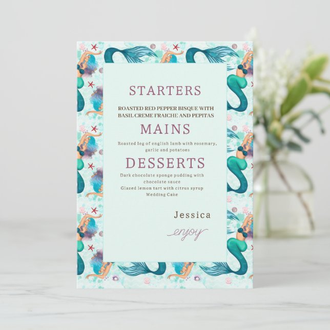 Mermaid Under The Sea Birthday Party Menu (Standing Front)