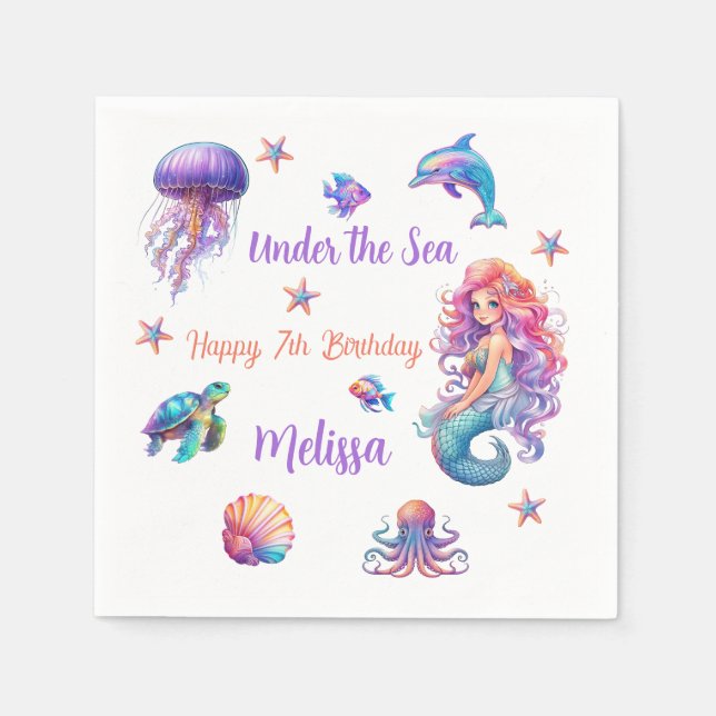 Mermaid Under the Sea Birthday Party Napkin (Front)