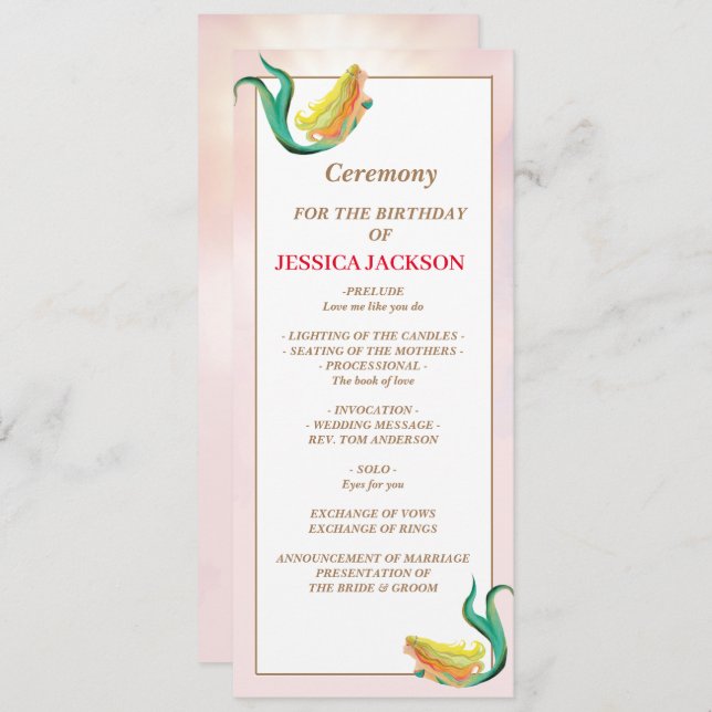 Mermaid Under The Sea Birthday Party Programme (Front/Back)