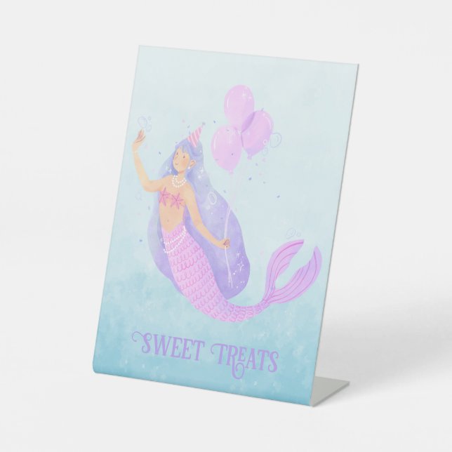 Mermaid Under the Sea Birthday Party Sweet treats Pedestal Sign (Front)