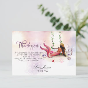 Mermaid Under The Sea Birthday Party  Thank You Card