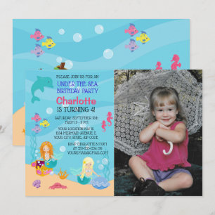 Mermaid Under the Sea Birthday Photo Invitation