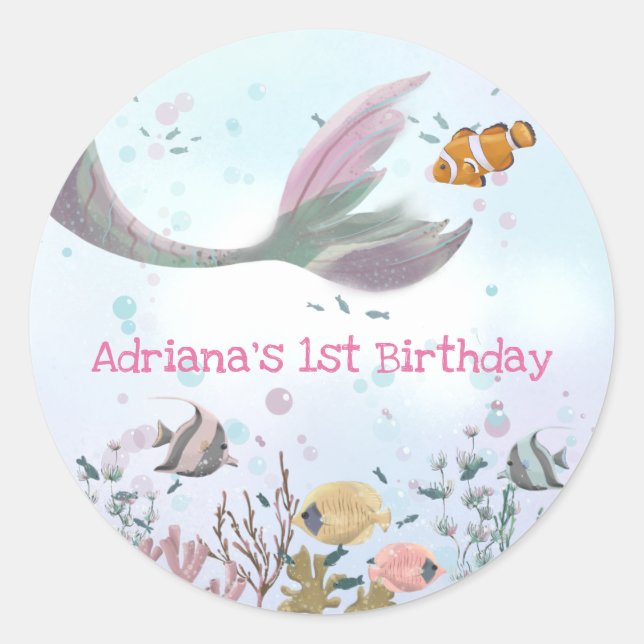 Mermaid Under The Sea Birthday Sticker (Front)
