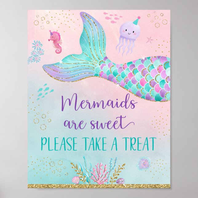 Mermaid Under The Sea Birthday Take A Treat Poster (Front)