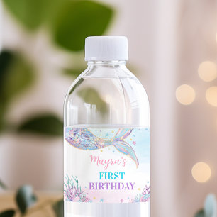 Mermaid Under the Sea Birthday Water Bottle Label