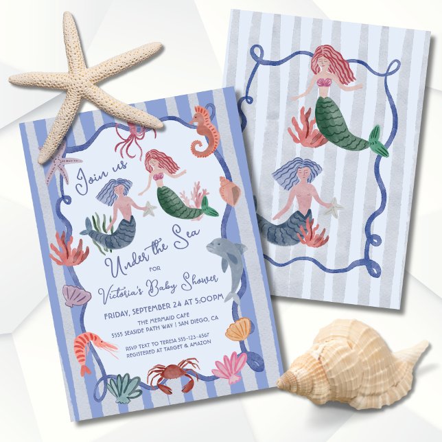 Mermaid under the sea coastal hand drawn invitation (Creator Uploaded)