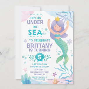 Mermaid Under the Sea cute birthday invitation