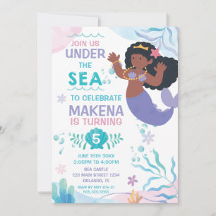 Mermaid Under the Sea cute birthday invitation