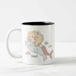 mermaid under the sea, cute girl, adorbale Two-Tone coffee mug