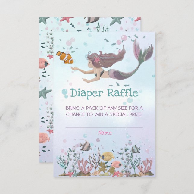 Mermaid Under The Sea Diaper Raffle Ticket Card (Front/Back)