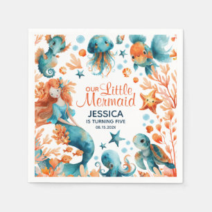 Mermaid Under The Sea Festive Girl Kids' Birthday  Napkin