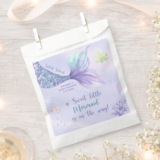 Mermaid Under The Sea Girl Baby Shower Favour Bags (Clipped)