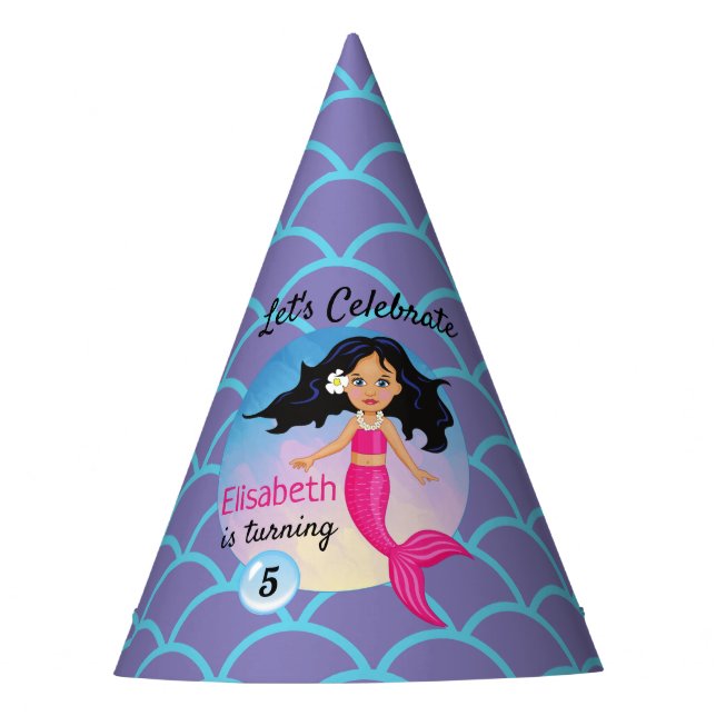Mermaid Under the Sea Girl Birthday Party Hat (Front)