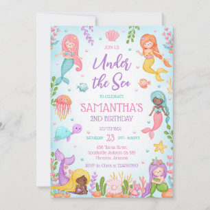 Mermaid Under the Sea Girl Birthday Party Invitation