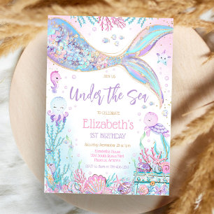 Mermaid Under the Sea Girl Birthday Party  Invitation