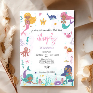Mermaid Under the Sea Girl Birthday Party Invitation