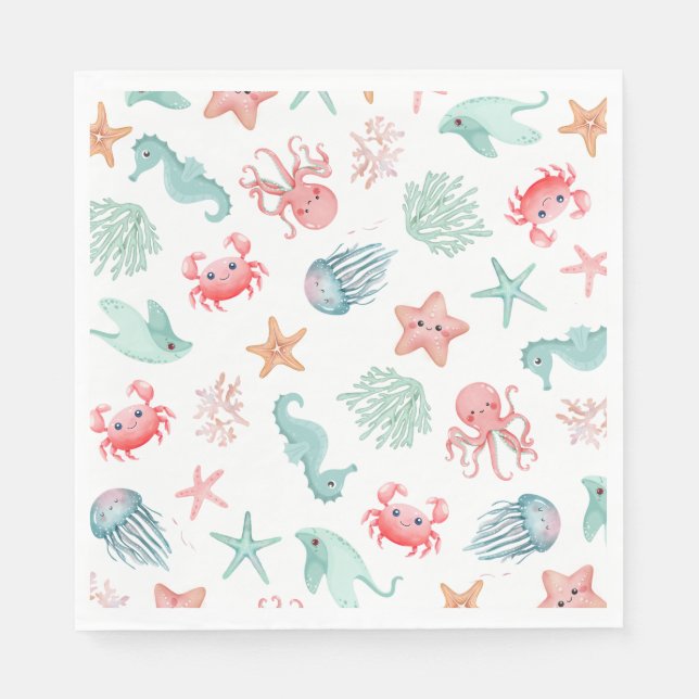 Mermaid Under The Sea Girl Birthday Party Napkin (Front)