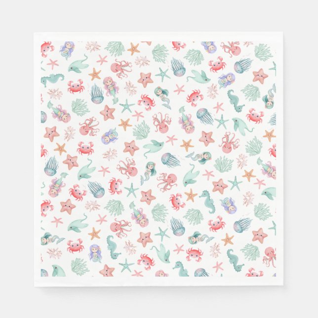 Mermaid Under The Sea Girl Birthday Party Napkin (Front)