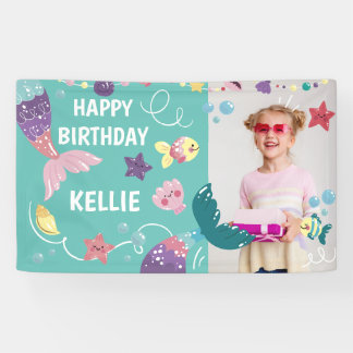 Mermaid Under The Sea Girl Birthday Photo Backdrop Banner