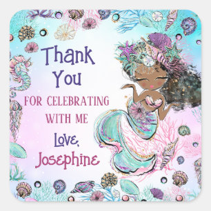 Mermaid Under the Sea Girl Birthday Thank You Gift Square Sticker