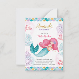 Mermaid Under the Sea Girl Watercolor Birthday In Card
