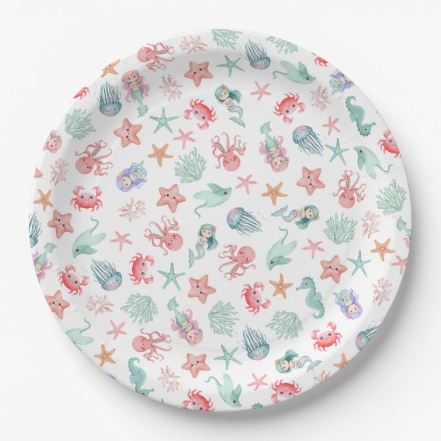 Mermaid Under the Sea Girls Birthday Paper Plate (Front)